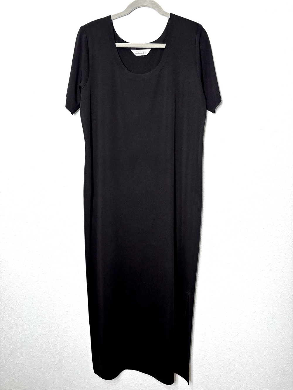 Exclusively Misook Black Knit Short Sleeve Scoop Neck Maxi Dress XL